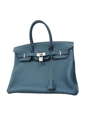 Hermes Handbag Birkin 35 Togo Blue Tompet Silver